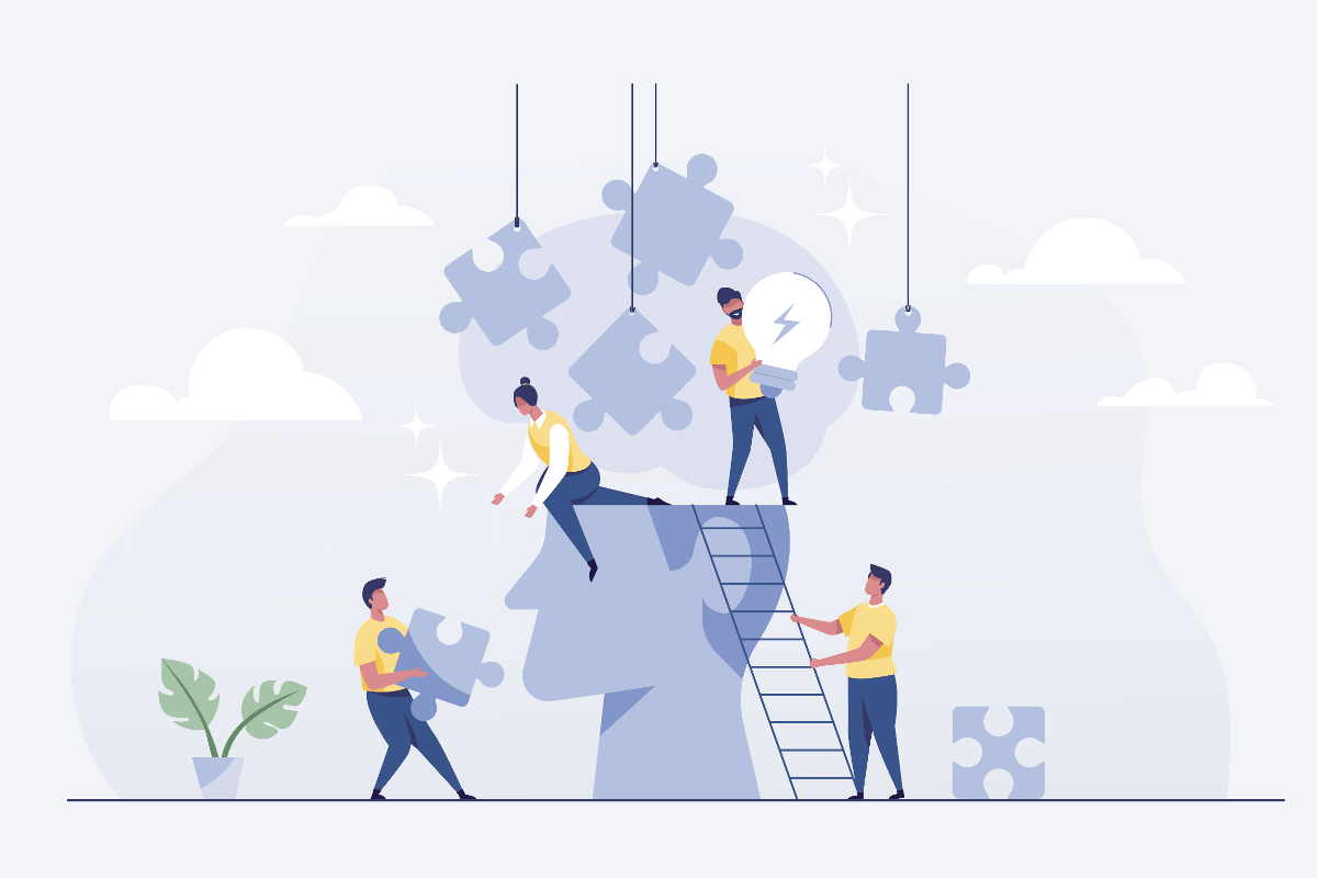 Illustration of a team working together